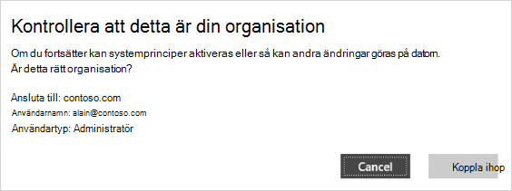 Kontrollera att det här är din organisations verifieringsskärm