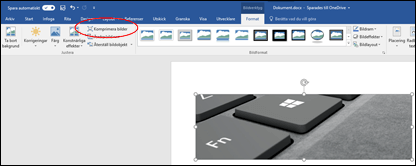 Knappen Komprimera bild i gruppen Justera på fliken Format i Bildverktyg