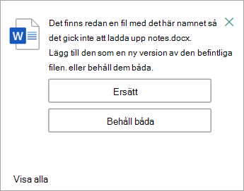 Du har möjlighet att ersätta eller behålla båda kopiorna av filen du laddar upp.