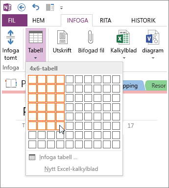 Infoga tabeller i OneNote.