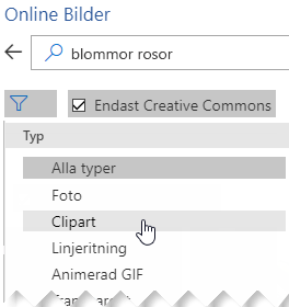 Välj filterknappen och välj ClipArt