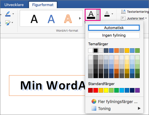 Fliken Figurformat med alternativet Textfyllning markerat.