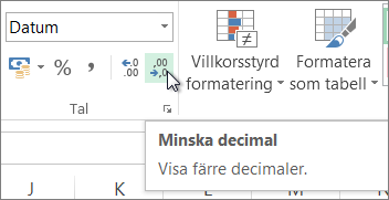 Knappen Minska decimaler