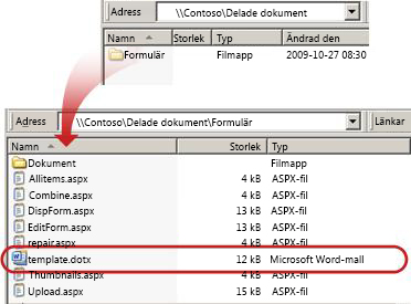 Innehållet i mappen Formulär i ett dokumentbibliotek