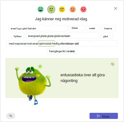 Svara för att checka in – välj ett feelingsmonster