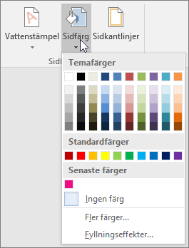 Alternativen för Sidfärg visas
