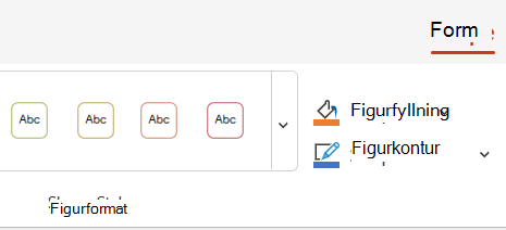 Färg- och formatalternativ på fliken Form.