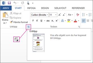 Öpnna Urklipp i Word 2013