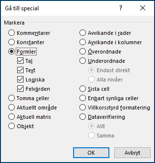 Dialogrutan Gå till special