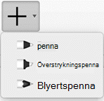 Office 365-prenumeranter kan rita i bläck med tre olika strukturer: en blyertspenna, penna eller överstrykningspenna
