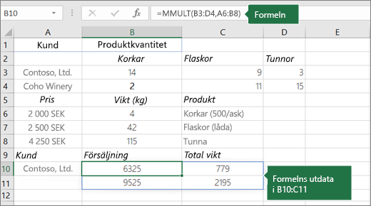 Funktionen MMULT – exempel 2