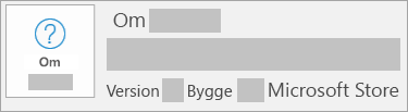 Skärmbild som visar att version och bygge är Microsoft Store