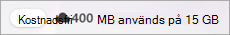 Skärmbild som visar kostnadsfri aktivitetsikon och använt OneDrive-lagringsutrymme