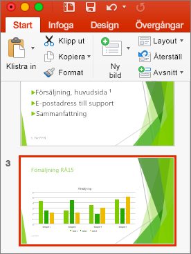 Visar en bild som är markerad i miniatyrfönstret i PowerPoint 2016 för Mac