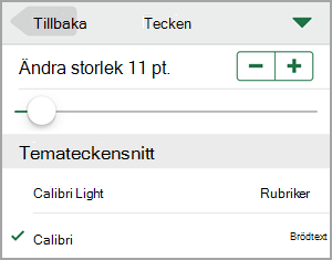 Ändra teckenstorleken