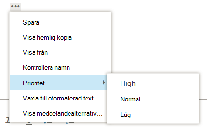 En skärm bild visar de ytterligare alternativ som är tillgängliga för meddelanden med alternativet att ange prioritet markerat, med värdena hög, normal och low.