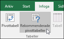 Gå till Infoga > Rekommenderade pivottabeller om du vill att Excel skapar en pivottabell åt dig