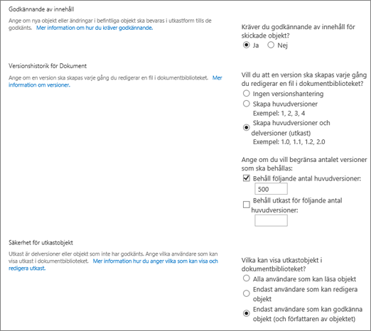 Dialogruta med versionshanteringsalternativ