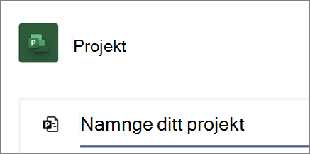 Skärmbild av dialogrutan Projekt i Teams där du namnger ett nytt projekt