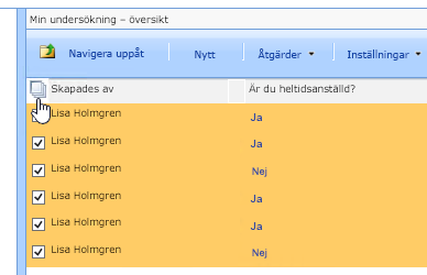 Klicka på ikonen Markera alla när Undersökning är markerat på skärmen Webbplatshanteraren