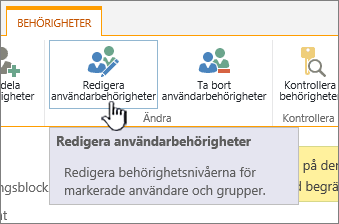 Klicka på Redigera behörigheter om du vill ändra behörighetsnivå