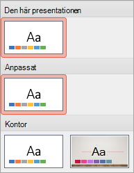 Visar ett nytt tema i gruppen Anpassad