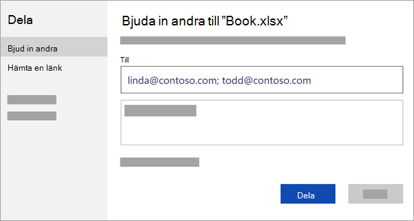 Ange e-postadresserna till dem som du vill samarbeta med eller få en länk att dela filen med.