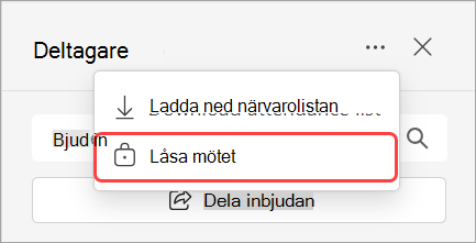 Bild som visar listrutan Deltagare med alternativet Lås möte.