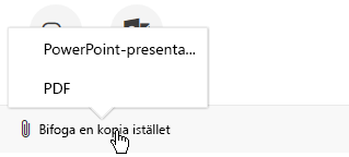 Alternativen för bifogade filer när du skickar en presentation via e-post är: presentation eller PDF