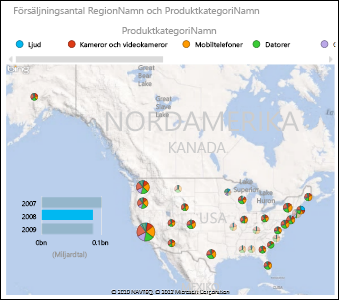 Power View-karta över USA med cirkeldiagram