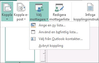 Alternativ för Välj mottagare i Utskick