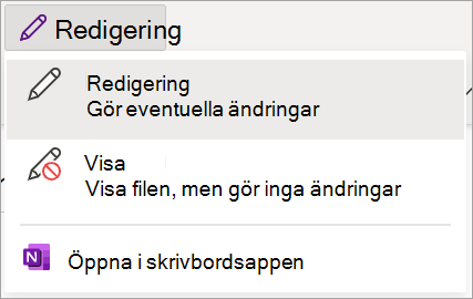 Skärmbild av redigeringsläget i OneNote-anteckningsbok för klassen.