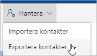 I verktygsfältet väljer du Hantera och sedan Exportera kontakter