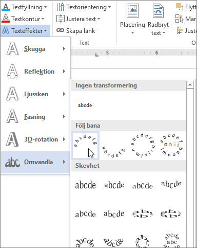 Välja en böjd transformeringseffekt för text