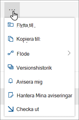 Menyalternativen Flytta till och Kopiera till i det övre navigeringsfältet för SharePoint Online när filer eller mappar är markerade