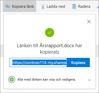 Kopiera länk i OneDrive för företag