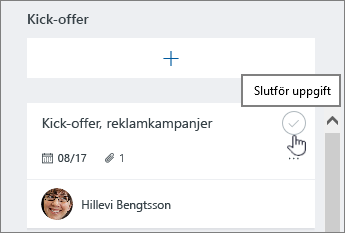 Klicka på bockmarkeringen för att slutföra en uppgift