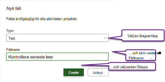 Dialogrutan Nytt fält i Project Power App