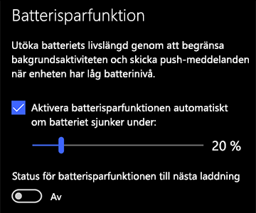 Bild på inställningar för batterisparfunktion