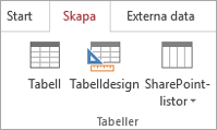 Få åtkomst till kommandot i menyfliksområdet för Skapa > Tabelldesign