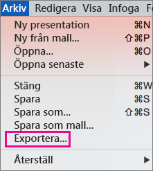 PowerPoint 2016 för Mac, exportera fil