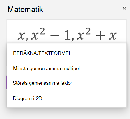 Lista över matriser i matematikassistenten