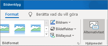 Knappen Alternativtext i menyfliksområdet i Outlook för Windows.