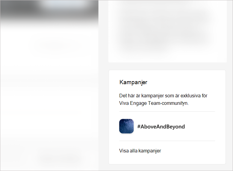 Skärmbild av panelen Kampanjer till höger på en community-sida.