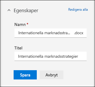 Redigera alla egenskaper för en fil i ett dokumentbibliotek