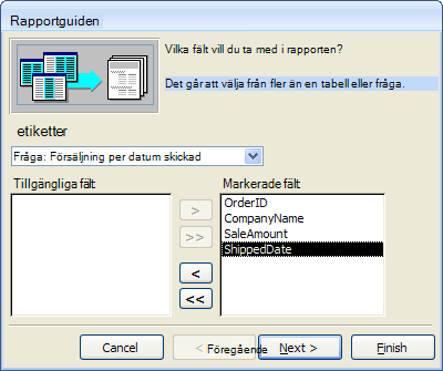 Valda fält i Rapportguiden