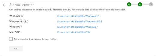 Skärmbild av skärmen Vila enheter på OneDrive-webbplatsen