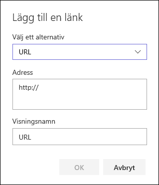 Lägga till en URL-länk i det vänstra navigeringsfältet på en SharePoint-gruppwebbplats