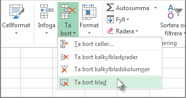 Klicka på pilen under Ta bort och klicka sedan på Ta bort blad