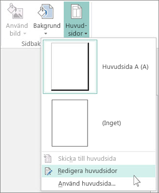 Skärmbild av listrutan Redigera huvudsidor i Publisher.